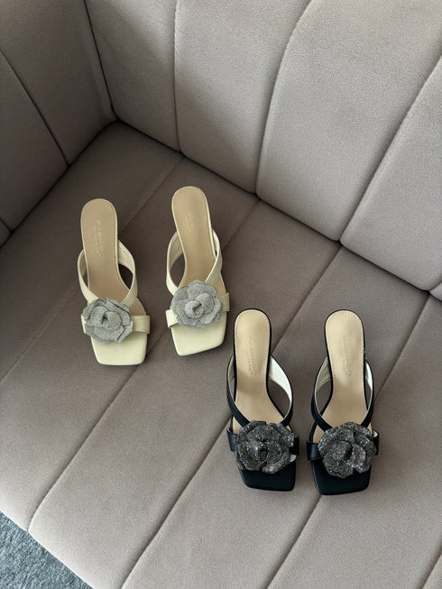 Rhinestone Rose Embedded Heels